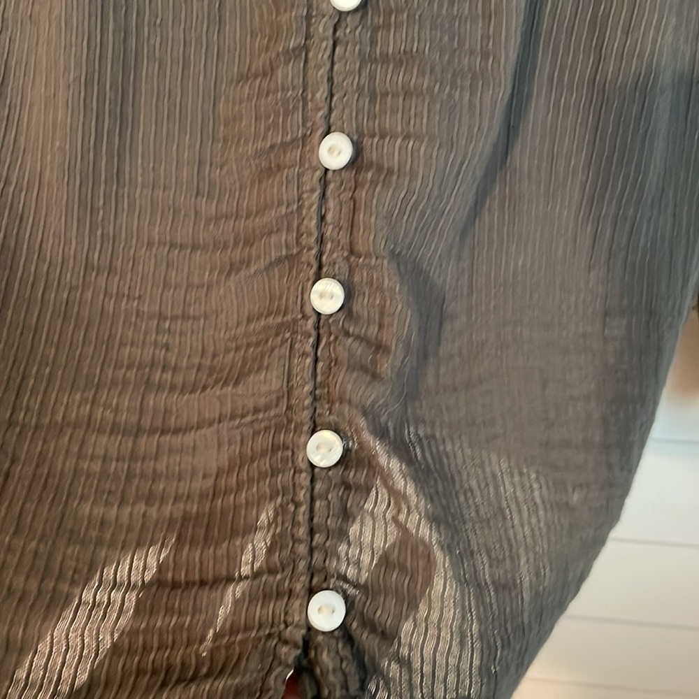 Faherty Charcoal Ruffled Henley Blouse - Picture 8 of 13